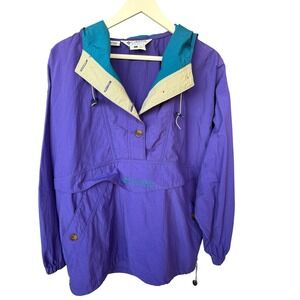 Vintage Columbia Pullover Jacket Women's‎ L Hooded Anorak Kangaroo Pocket 90s